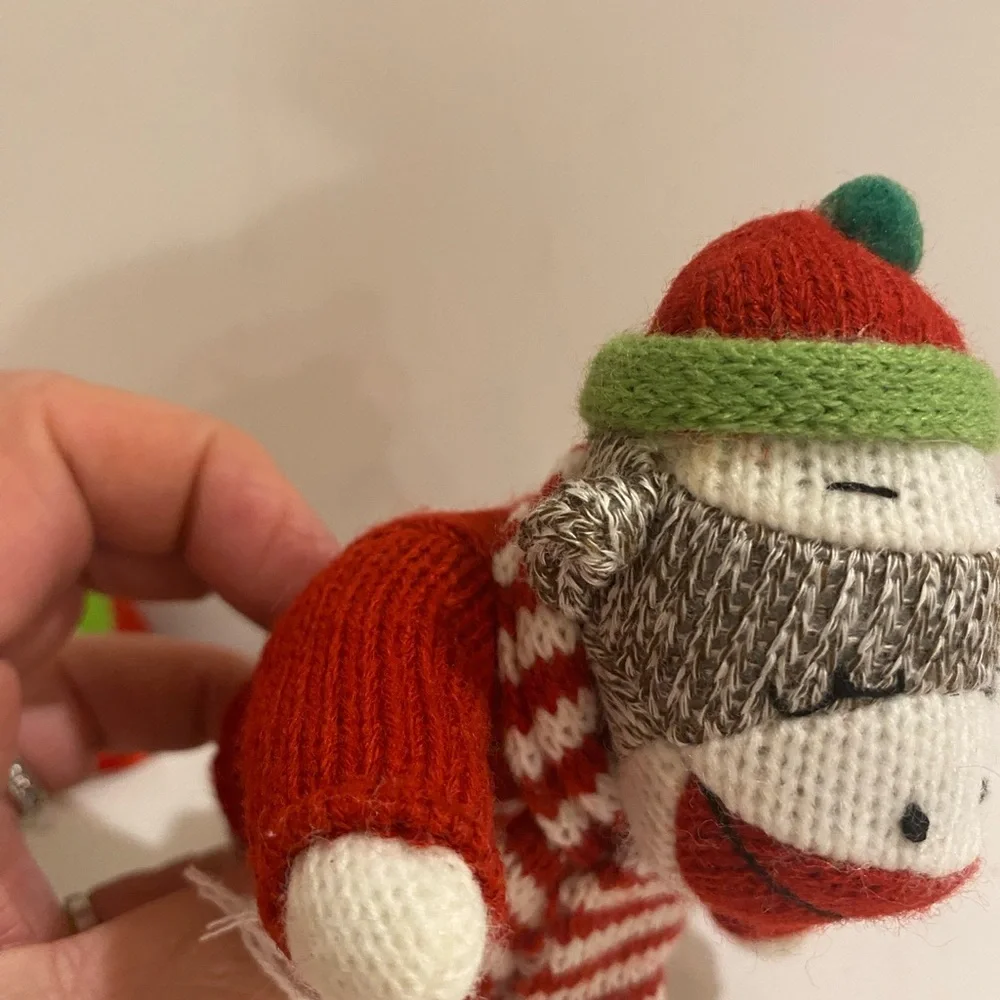 Set of 2 Red and Green Knit Monkey Ornament 2014 & 2015 (F)